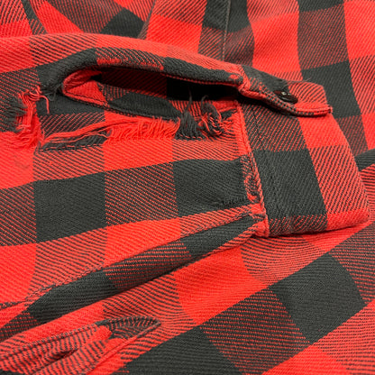 90's ~ marithe francois girbaud マリテフランソワジルボー ジップ ネルシャツ 赤黒 (M)/A8942SH-SO