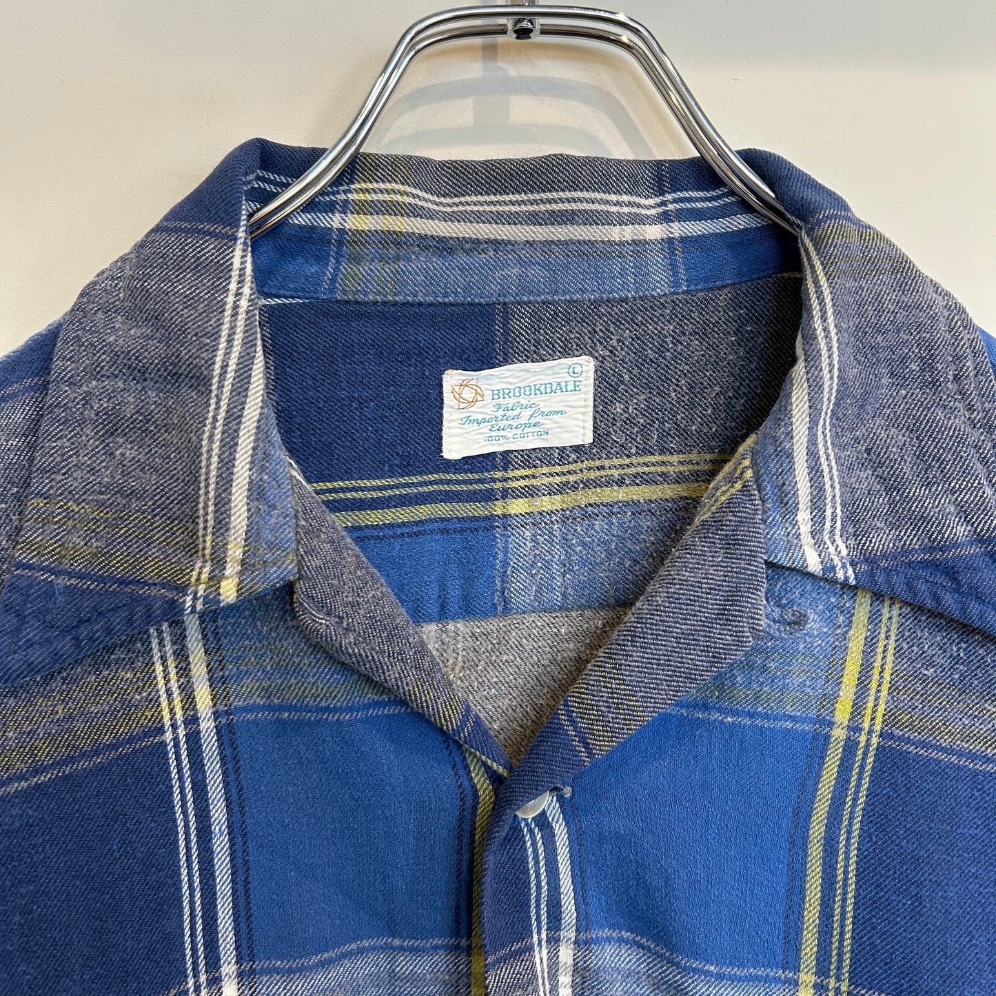 60's ~ BROOKDALE チェック オープンカラー シャツ ブルー イエロー ホワイト (L)/C0236SH-SO