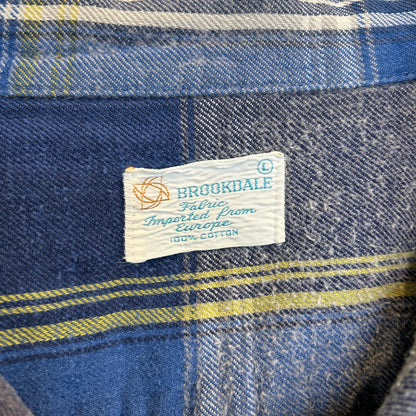 60's ~ BROOKDALE チェック オープンカラー シャツ ブルー イエロー ホワイト (L)/C0236SH-SO