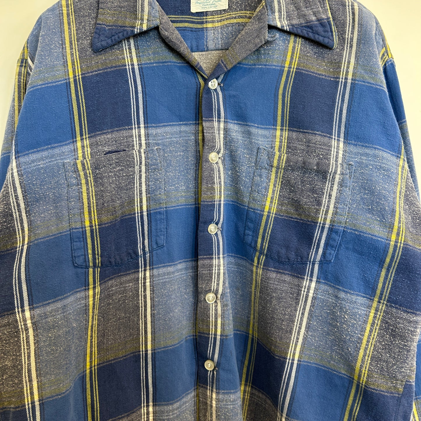 60's ~ BROOKDALE チェック オープンカラー シャツ ブルー イエロー ホワイト (L)/C0236SH-SO