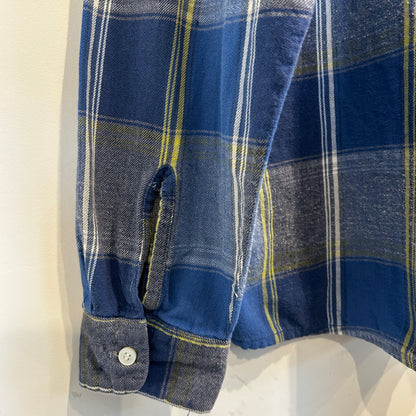 60's ~ BROOKDALE チェック オープンカラー シャツ ブルー イエロー ホワイト (L)/C0236SH-SO