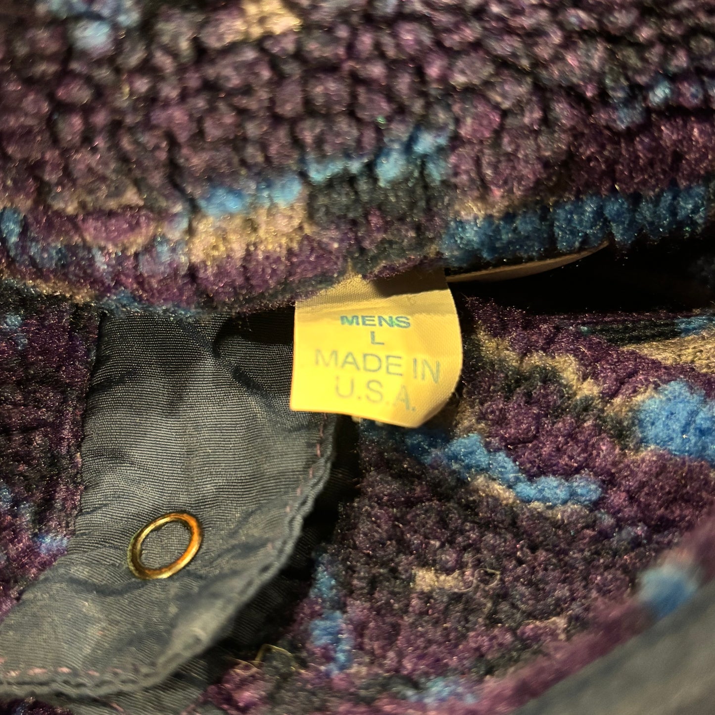 90's Columbia フリース ネイティブ デザインプルオーバー 青黒紫 (L)/A8809F-SO