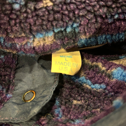 90's Columbia フリース ネイティブ デザインプルオーバー 青黒紫 (L)/A8809F-SO