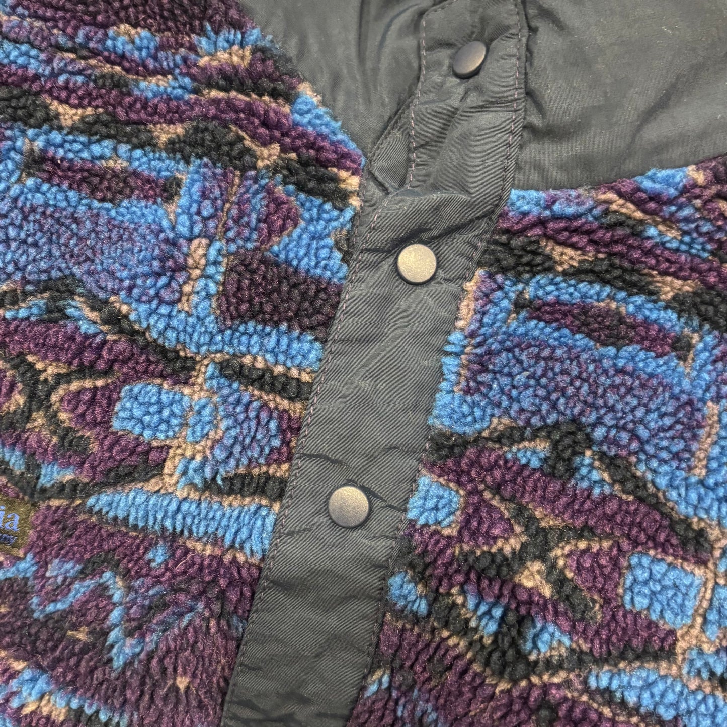 90's Columbia フリース ネイティブ デザインプルオーバー 青黒紫 (L)/A8809F-SO