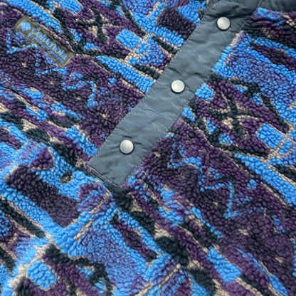 90's Columbia フリース ネイティブ デザインプルオーバー 青黒紫 (L)/A8809F-SO