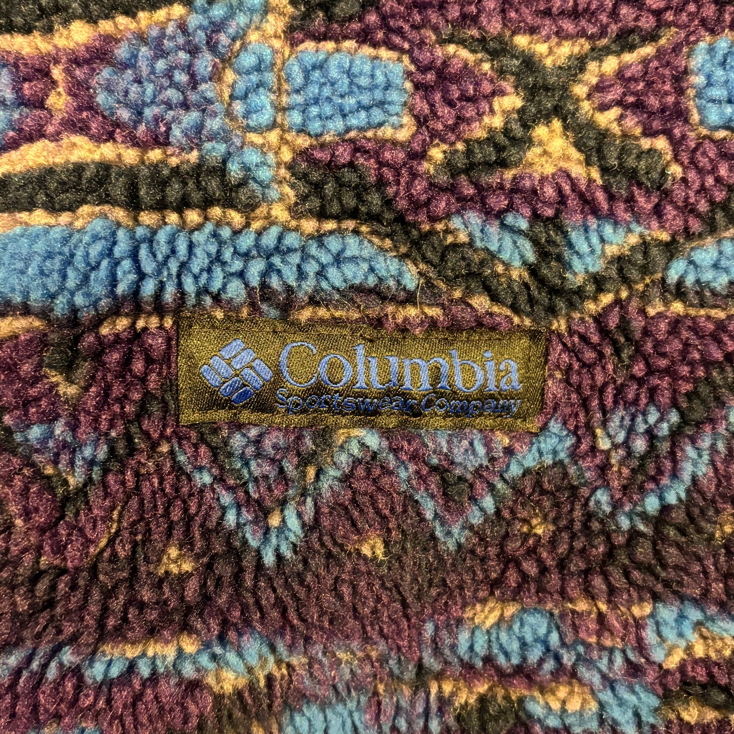 90's Columbia フリース ネイティブ デザインプルオーバー 青黒紫 (L)/A8809F-SO