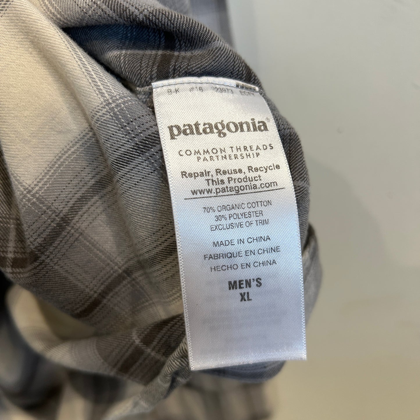 00's Patagonia チェック オーガニックコットン シャツ ホワイト グレー  (XL)/C0235SH-SO