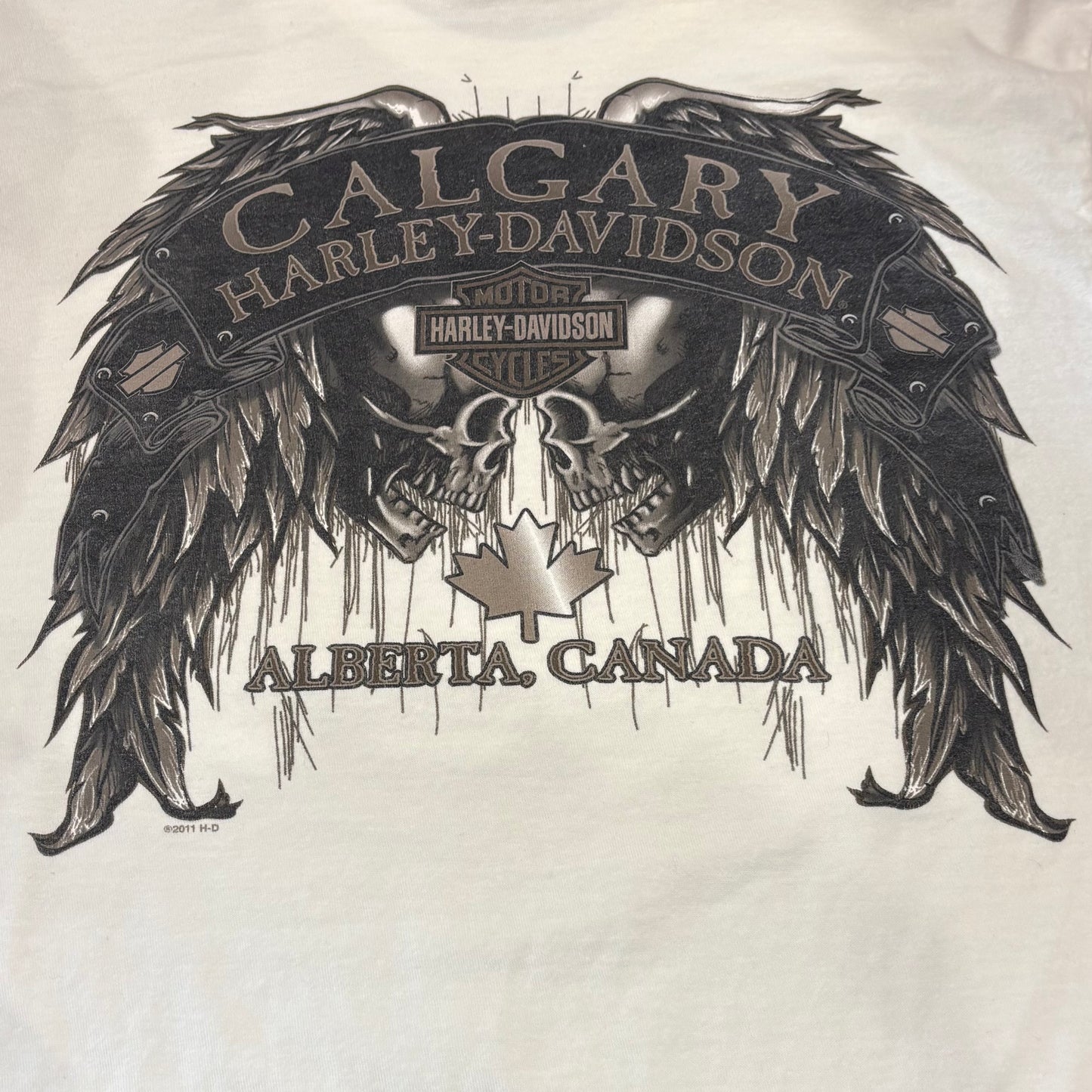 00's  HAREY-DAVIDSON 袖プリント ロンT 白 (M) /B3244T-SO