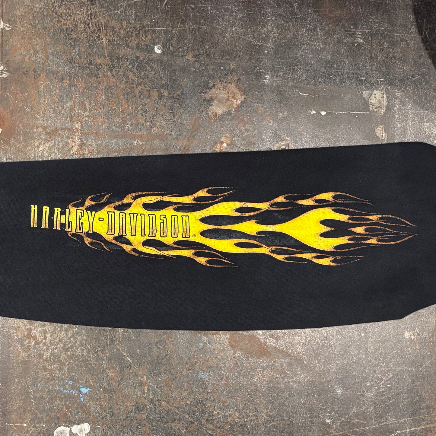 00's  HAREY-DAVIDSON ファイヤーパターン 袖プリント ロンT 黒 (XL) /B3246T-SO