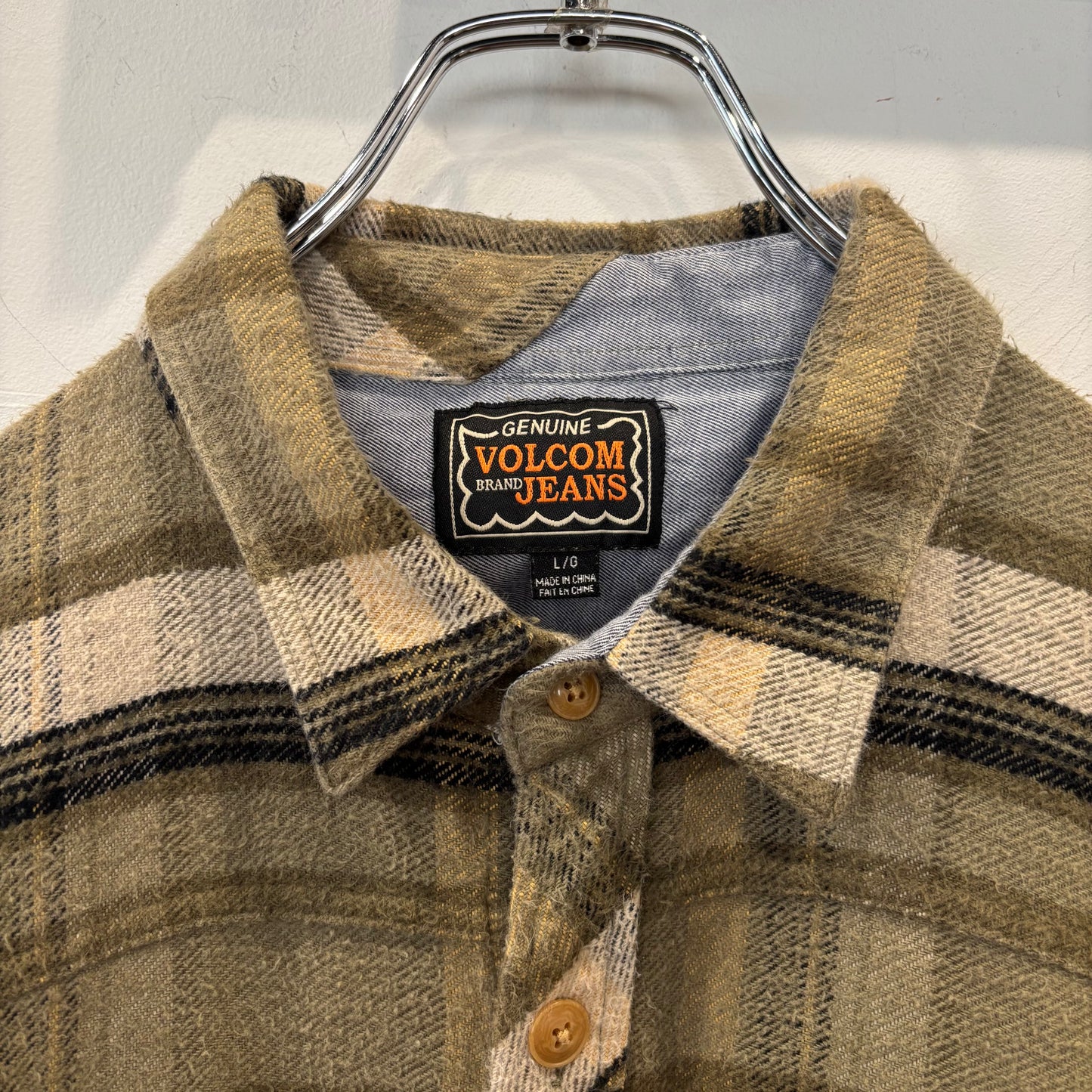 00's VOLCOM ボルコム GENUINE VOLCOM BRAND JEANS へービーネルシャツ チェック モスグリーン/ベージュ/ブラック (L)/C1622SH-SO