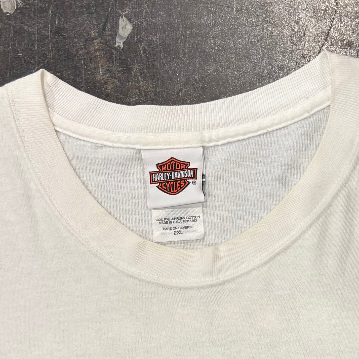 00's  HAREY-DAVIDSON  Birmingham,AL  ファイヤーパターン 袖プリント ロンT 白 (2XL) /B3247T-SO