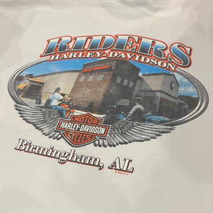 00's  HAREY-DAVIDSON  Birmingham,AL  ファイヤーパターン 袖プリント ロンT 白 (2XL) /B3247T-SO