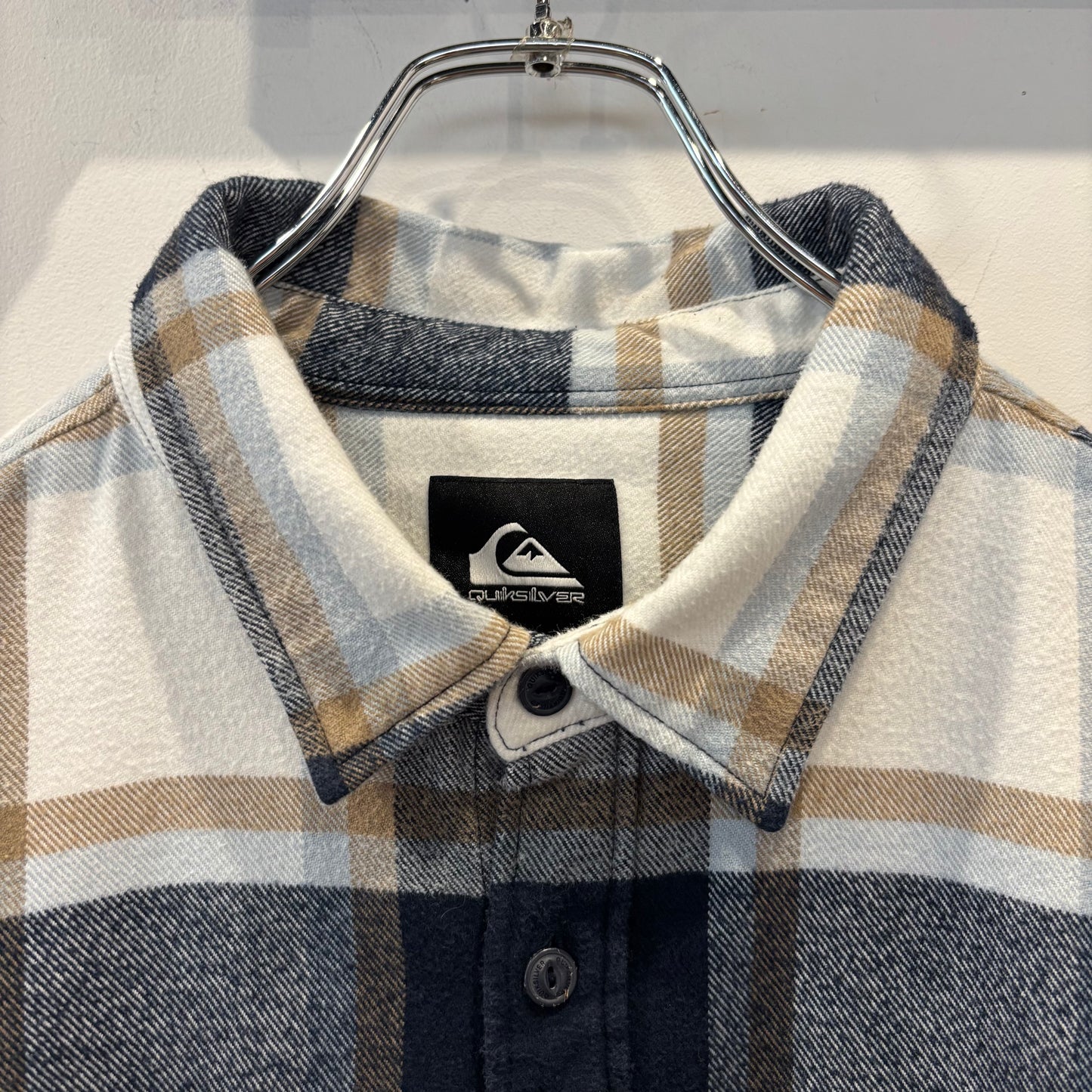 00's QUIKSILVER クイックシルバー DNA Flannel フランネルシャツ ホワイト/ベージュ/ネイビー(XL)/B4189SH-SO