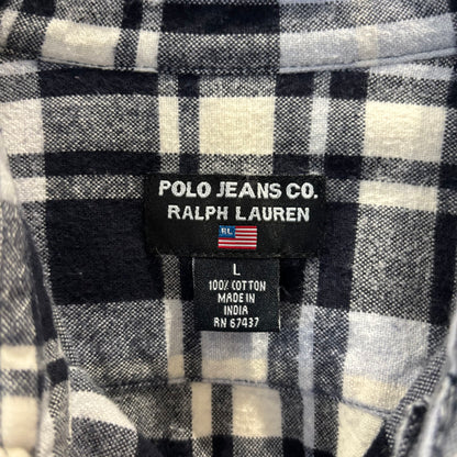 00's POLO JEANS CO. RALPH LAUREN ポロジーンズ ラルフローレン ネルシャツ ホワイト/ブラック(L)/B4190SH-SO