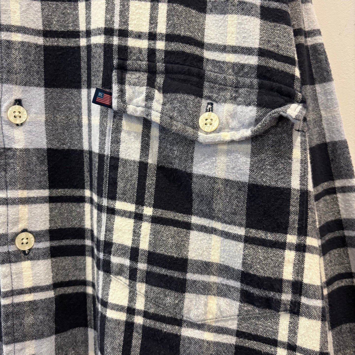 00's POLO JEANS CO. RALPH LAUREN ポロジーンズ ラルフローレン ネルシャツ ホワイト/ブラック(L)/B4190SH-SO