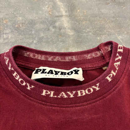 00's PLAYBOY プレイボーイ PasCon ネックロゴ ポケットTシャツ ワインレッド (M)/B3963T-SO