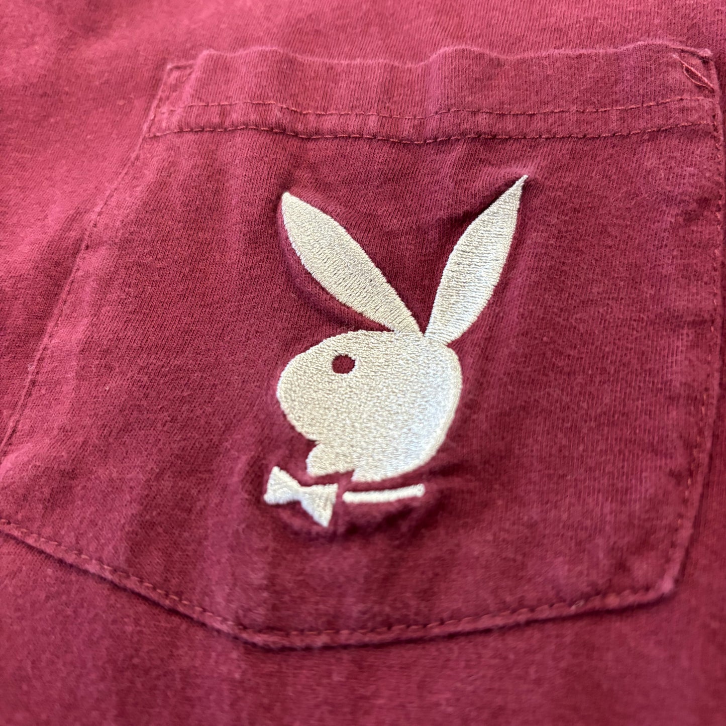 00's PLAYBOY プレイボーイ PasCon ネックロゴ ポケットTシャツ ワインレッド (M)/B3963T-SO