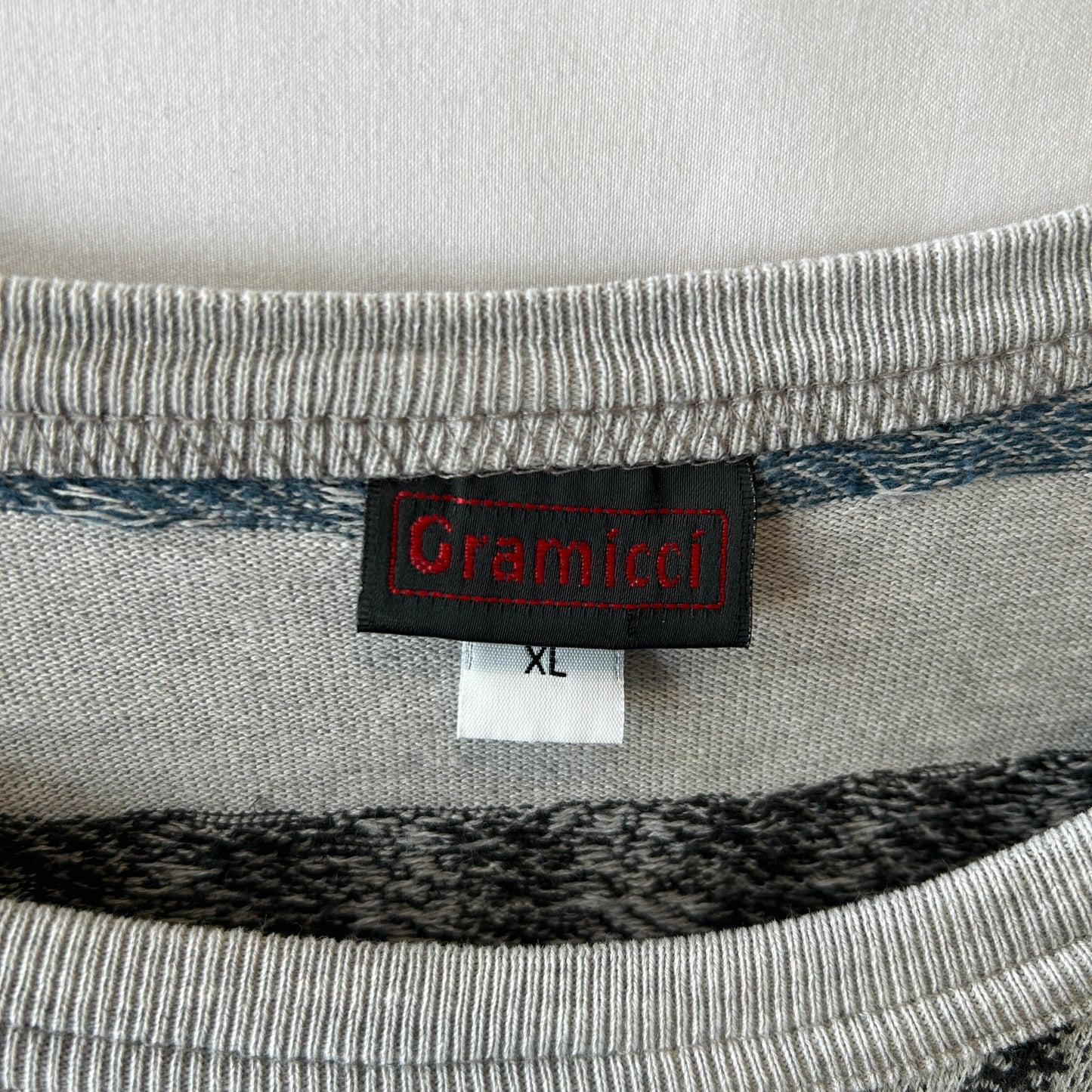 80's~90's Gramicchi グラミチ ボーダーTシャツ ボックスロゴ グレー(XL)/C0290T-SO