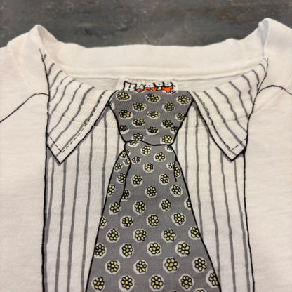 90's Hanes ヘインズ Leslie Arwin 医師 ドクター 白衣 騙し絵プリントTシャツ 白 (L)/B3694