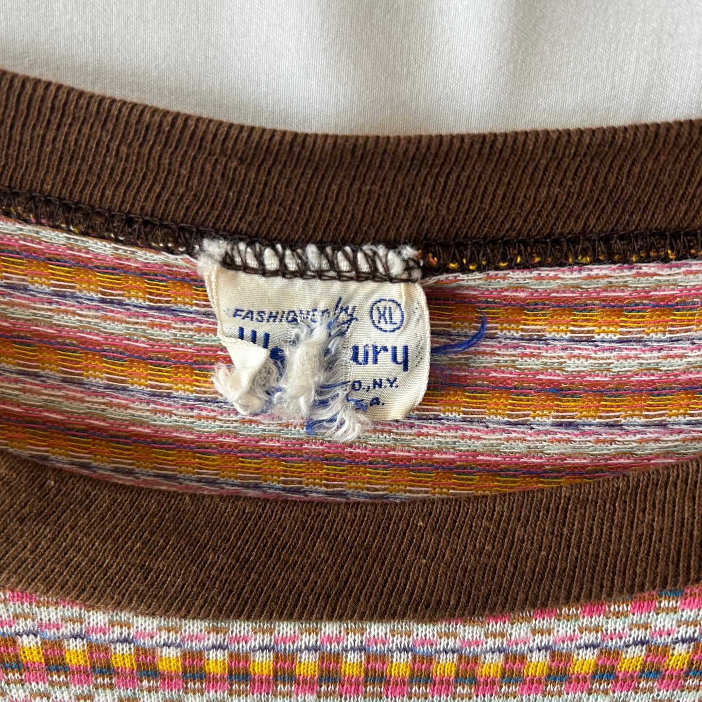70's〜 Unknown Brand ジャガードマルチボーダーTシャツ (XL)/A7303T-SO