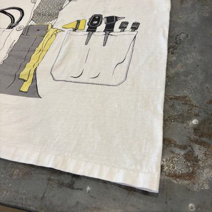 90's Hanes ヘインズ Leslie Arwin 医師 ドクター 白衣 騙し絵プリントTシャツ 白 (L)/B3694