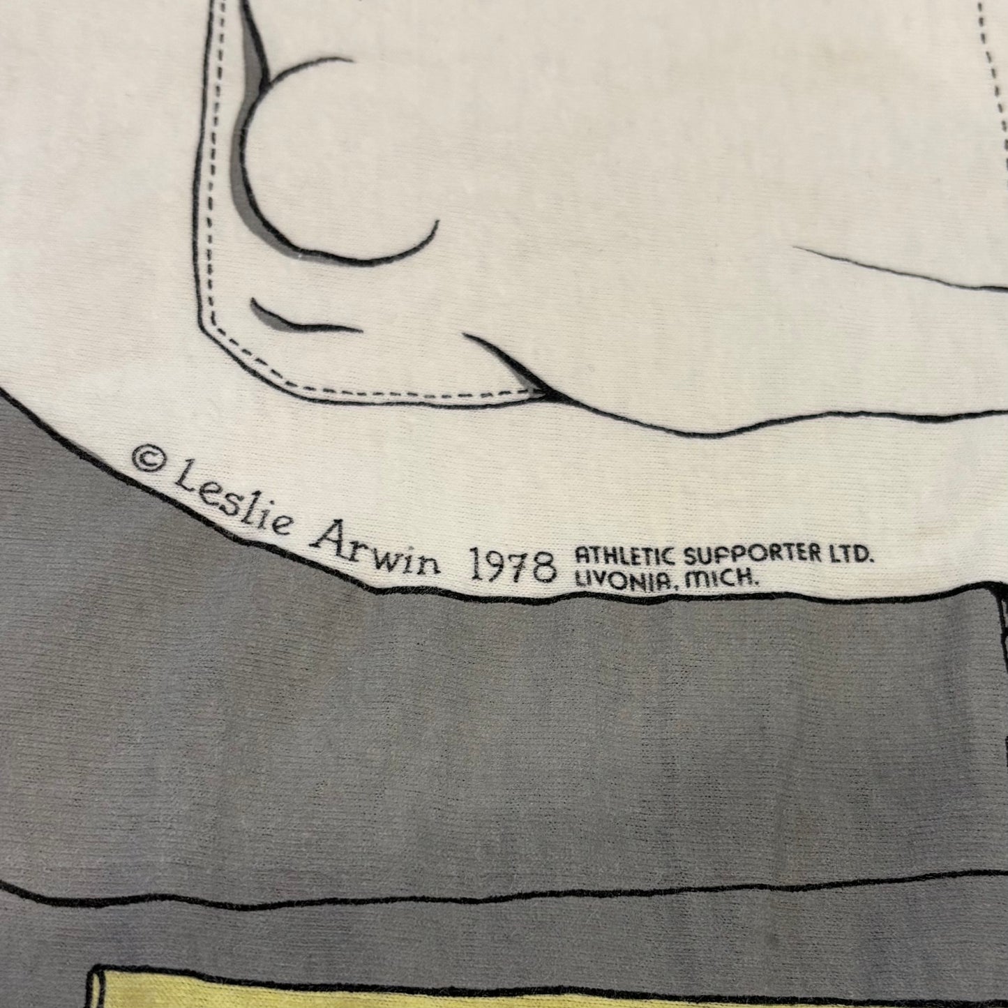 90's Hanes ヘインズ Leslie Arwin 医師 ドクター 白衣 騙し絵プリントTシャツ 白 (L)/B3694