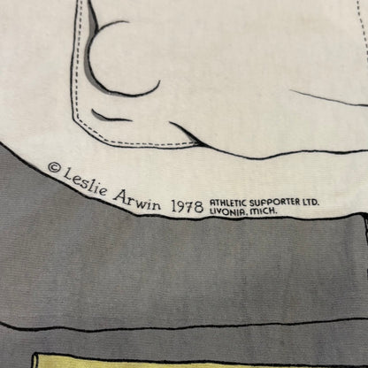 90's Hanes ヘインズ Leslie Arwin 医師 ドクター 白衣 騙し絵プリントTシャツ 白 (L)/B3694