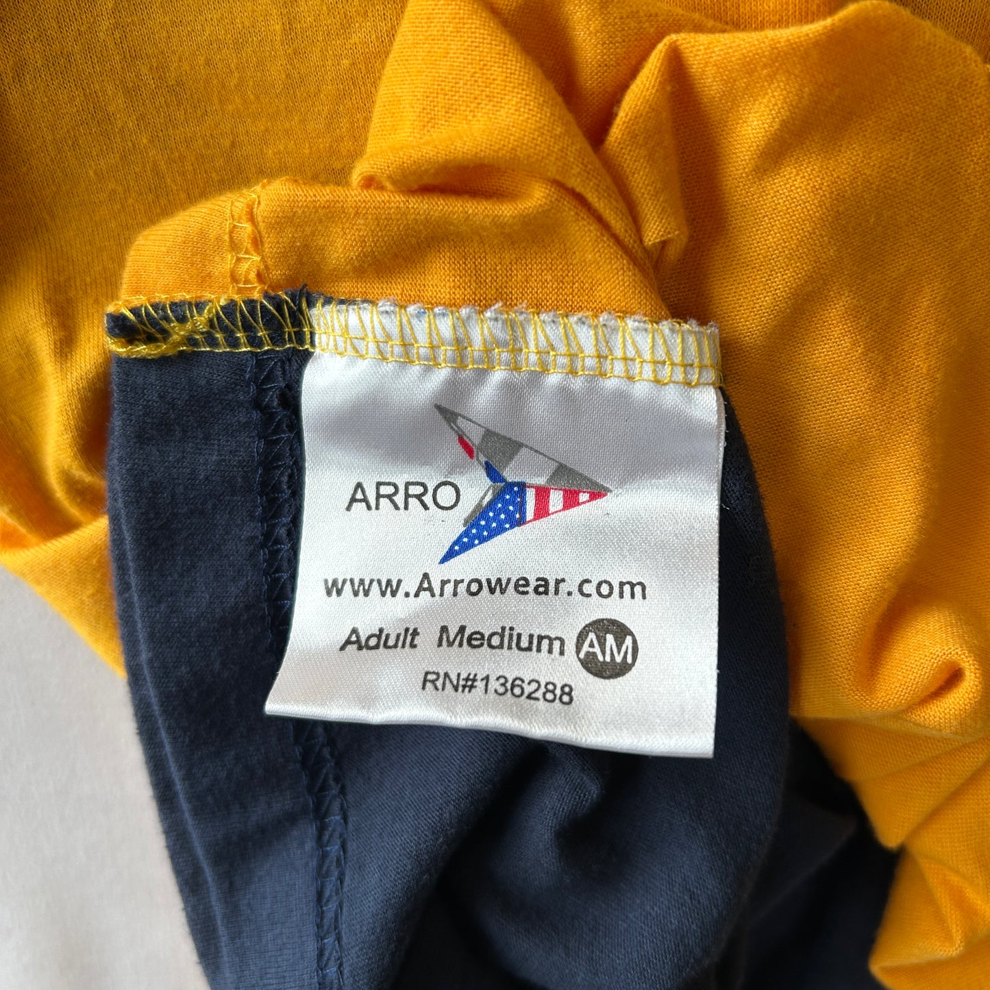 Arrowear ダブルフェイス カレッジTシャツ ネイビー/イエロー (M)/C1222T-SO