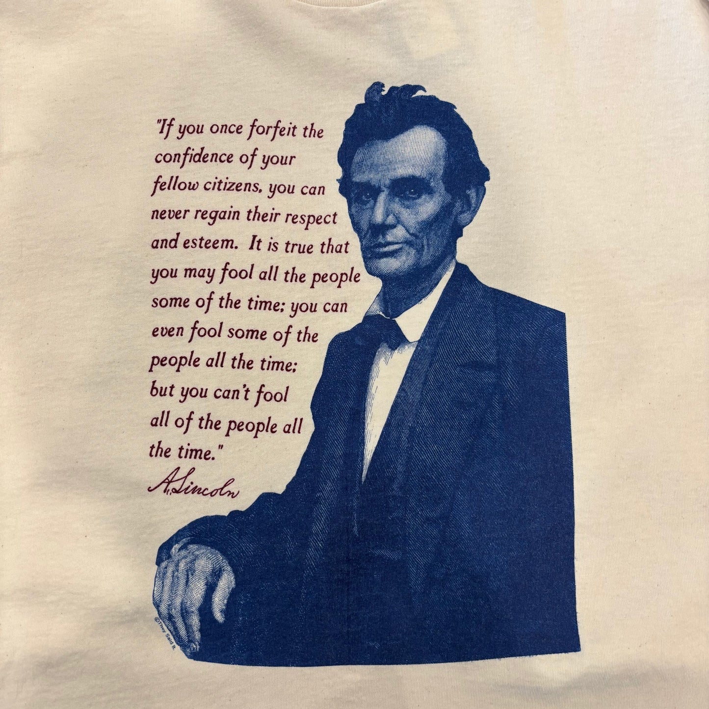 90's All Sport "Abraham Lincoln" リンカーン メッセージTシャツ 生成り(XL)/A6979T-SO