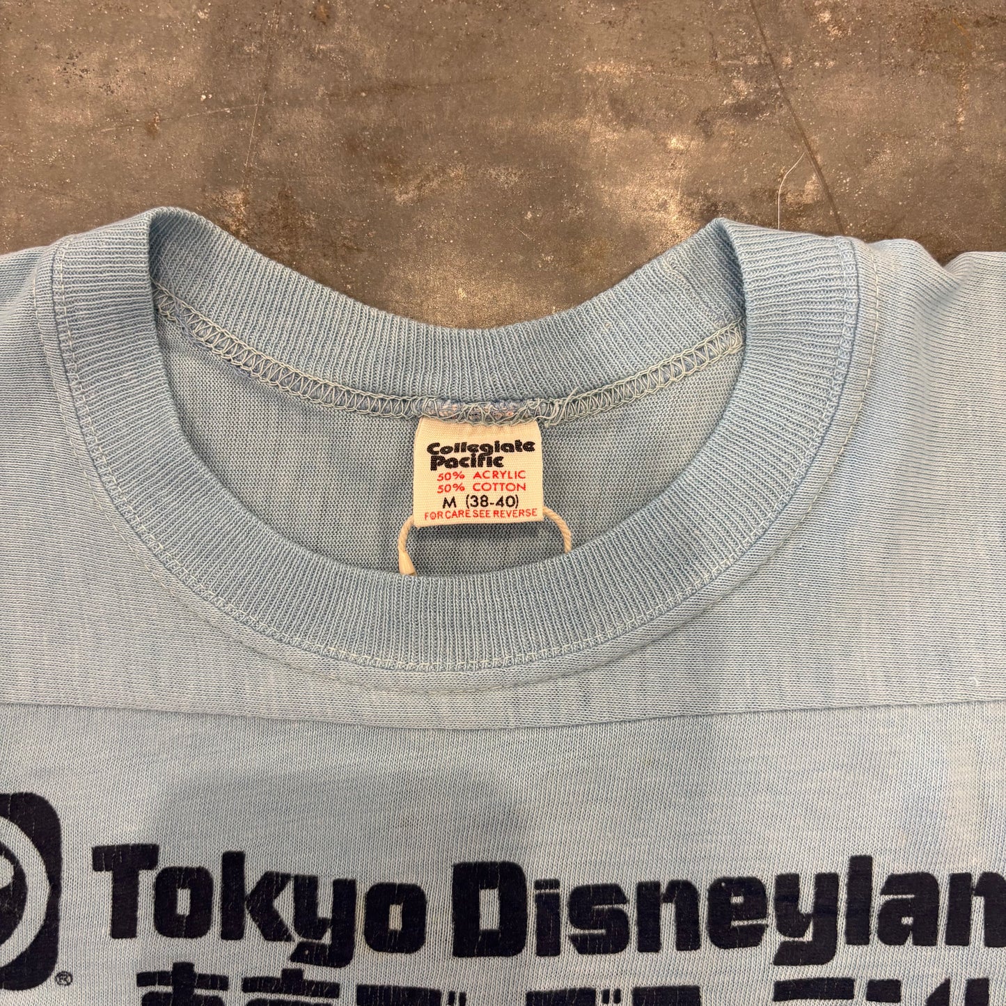 80's "Disney" ディズニー Tokyo Disney Land 開園記念Tシャツ 水色(M)/A7093T-SO