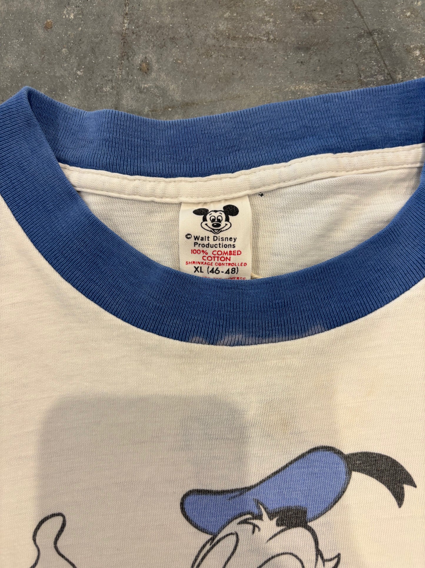80's "Disney" ディズニー Donald Duck リンガーTシャツ 白 (XL)/B3702T-SO