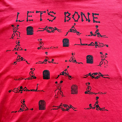 90's "LET'S BONE" スカルTシャツ 四十八手エロT ヘインズ 赤(XL)/A6467T-SO