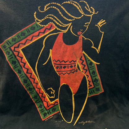 90's TY WILSOON アートTシャツ サンフェード 黒(XL)/A6486T-SO