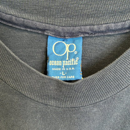 80's Ocean Pacific サーファー グラフィックTシャツ 紺 (L)/C1117T-SO