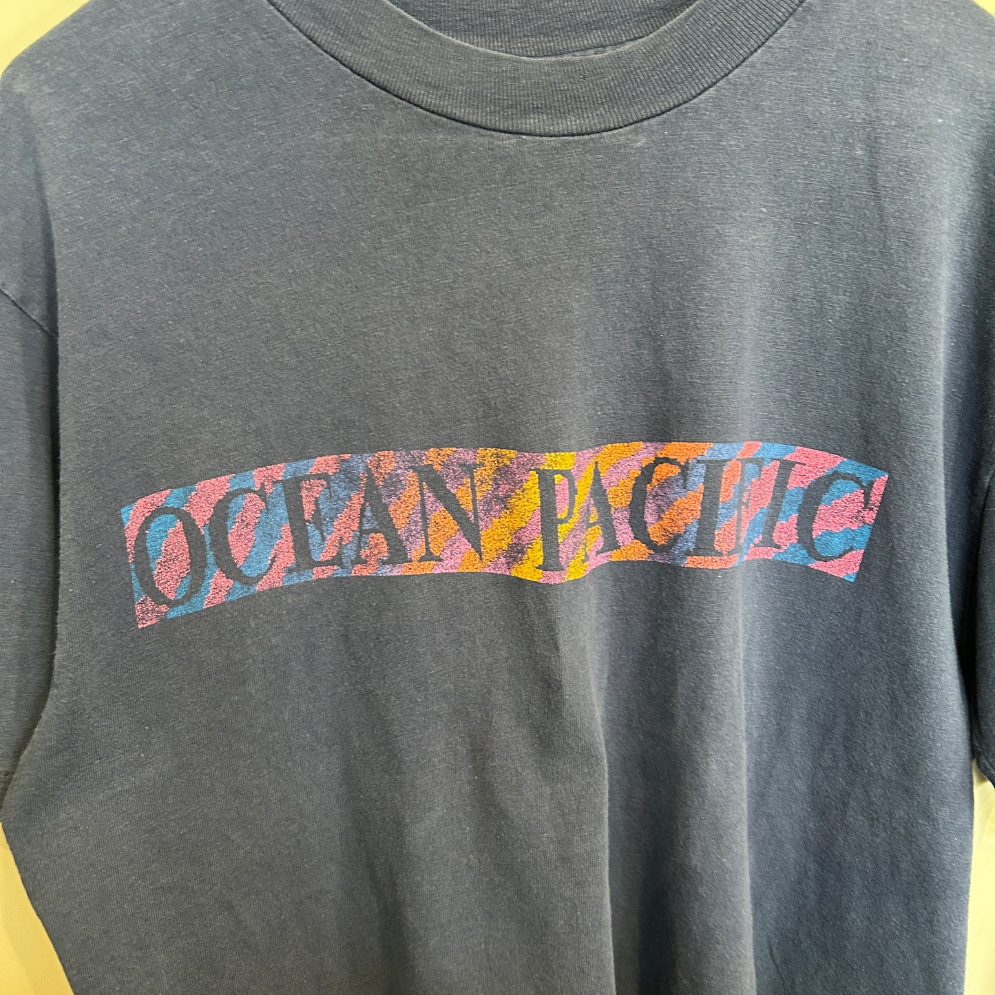 80's Ocean Pacific サーファー グラフィックTシャツ 紺 (L)/C1117T-SO