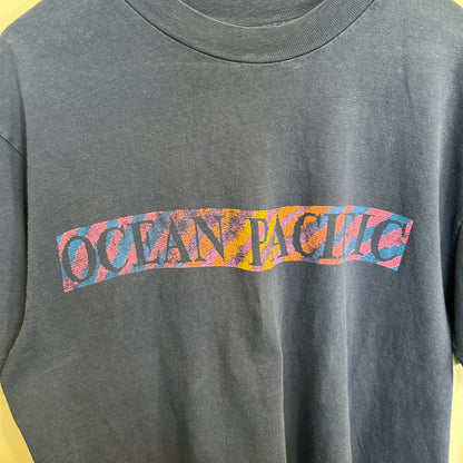 80's Ocean Pacific サーファー グラフィックTシャツ 紺 (L)/C1117T-SO