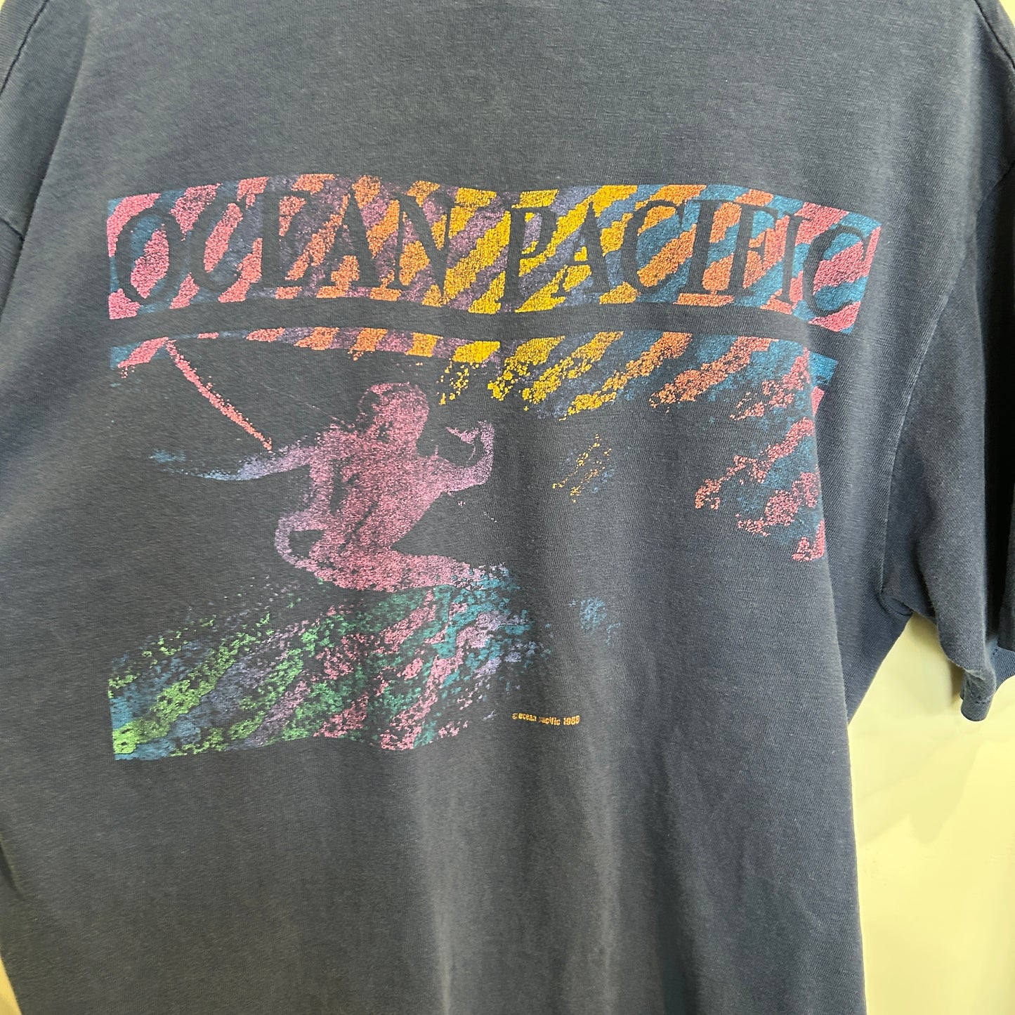 80's Ocean Pacific サーファー グラフィックTシャツ 紺 (L)/C1117T-SO