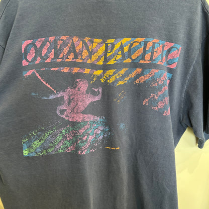 80's Ocean Pacific サーファー グラフィックTシャツ 紺 (L)/C1117T-SO