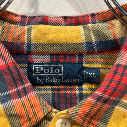 90's~ Polo by Ralph Lauren ラルフローレン フランネルチェックシャツ 黄赤紺 (XL)/A5663S-SO