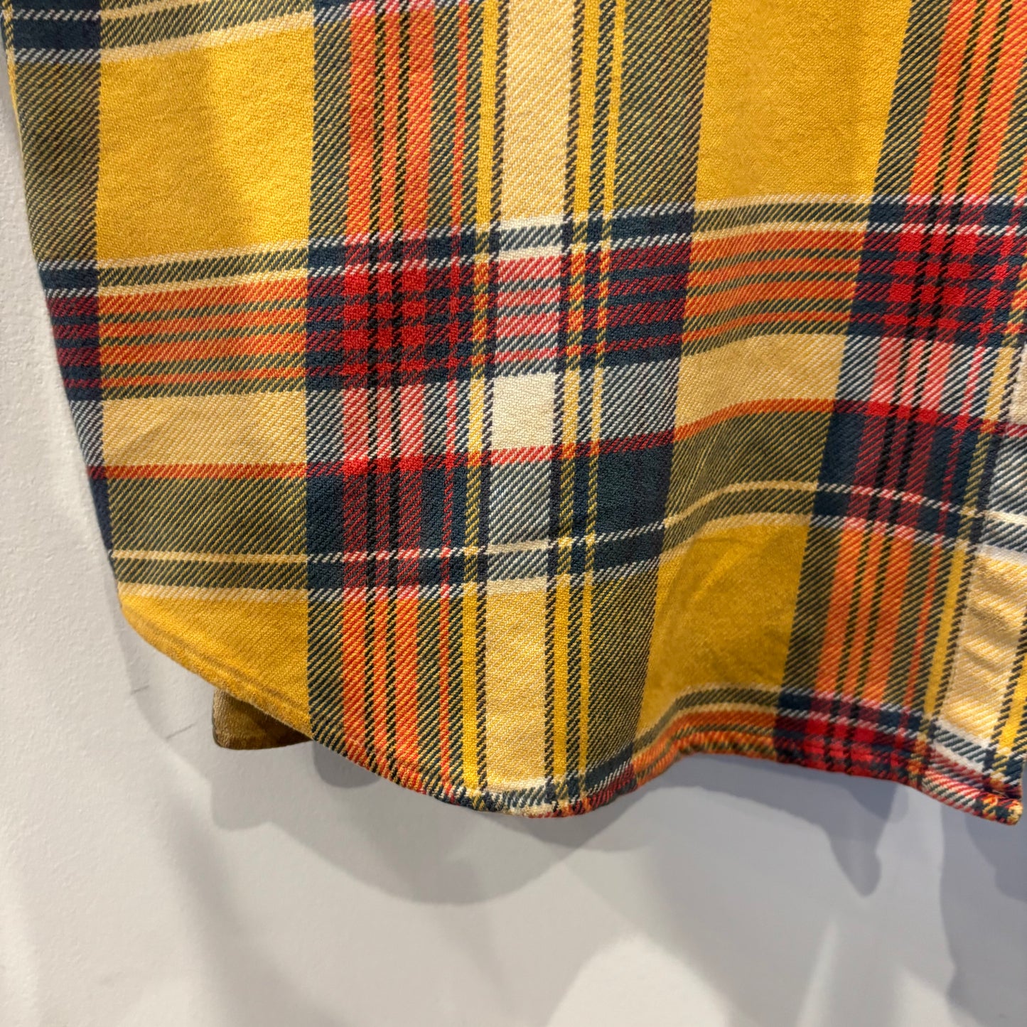 90's~ Polo by Ralph Lauren ラルフローレン フランネルチェックシャツ 黄赤紺 (XL)/A5663S-SO