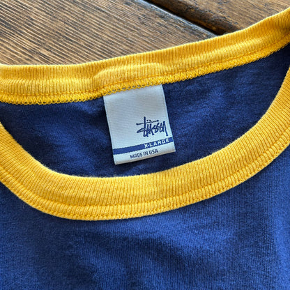 00's STUSSY ステューシー リンガーTシャツ 紺黄(XL)/B2538T-SO