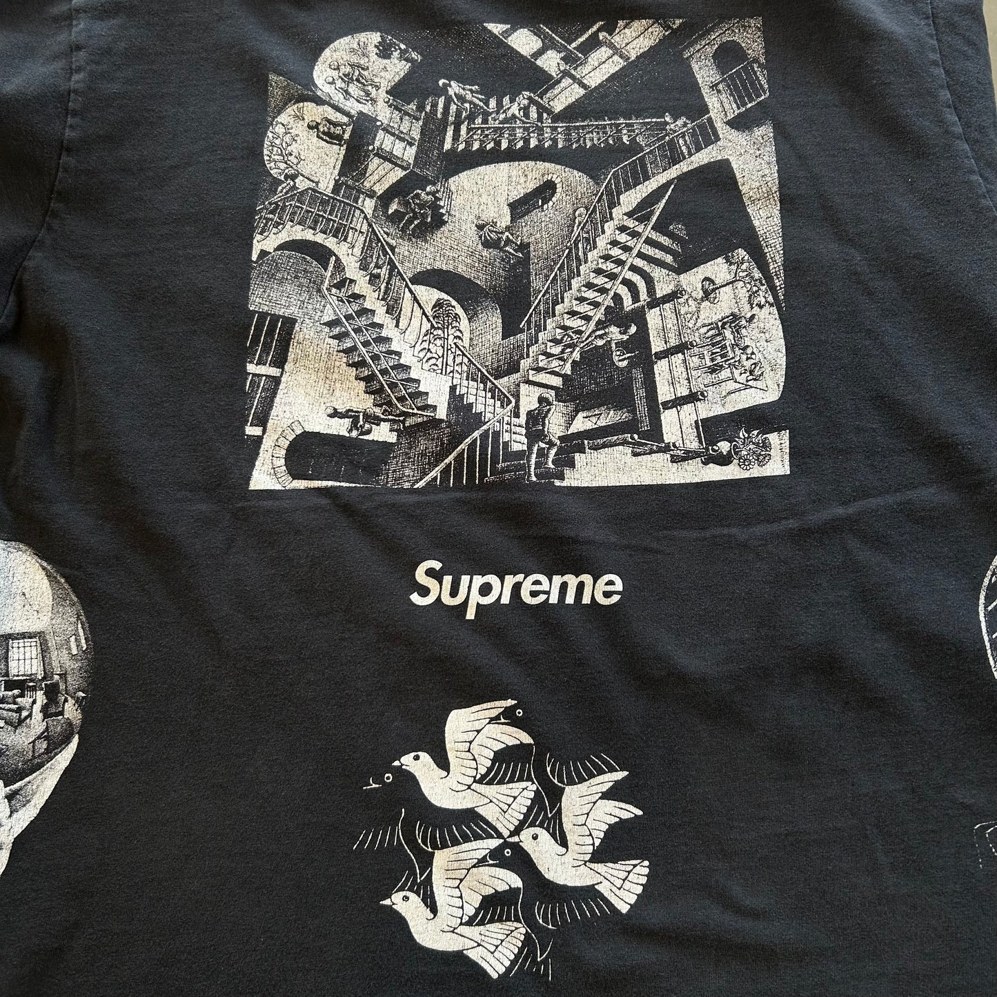00's SUPREME×M.C.ESCHER エッシャー アートTシャツ マルチプリント 黒(XL)/A7243T-0SO