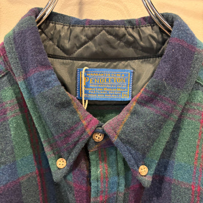 80's Pendleton ペンドルトン ウールシャツ 緑紺赤(XL)/C1502S-SO