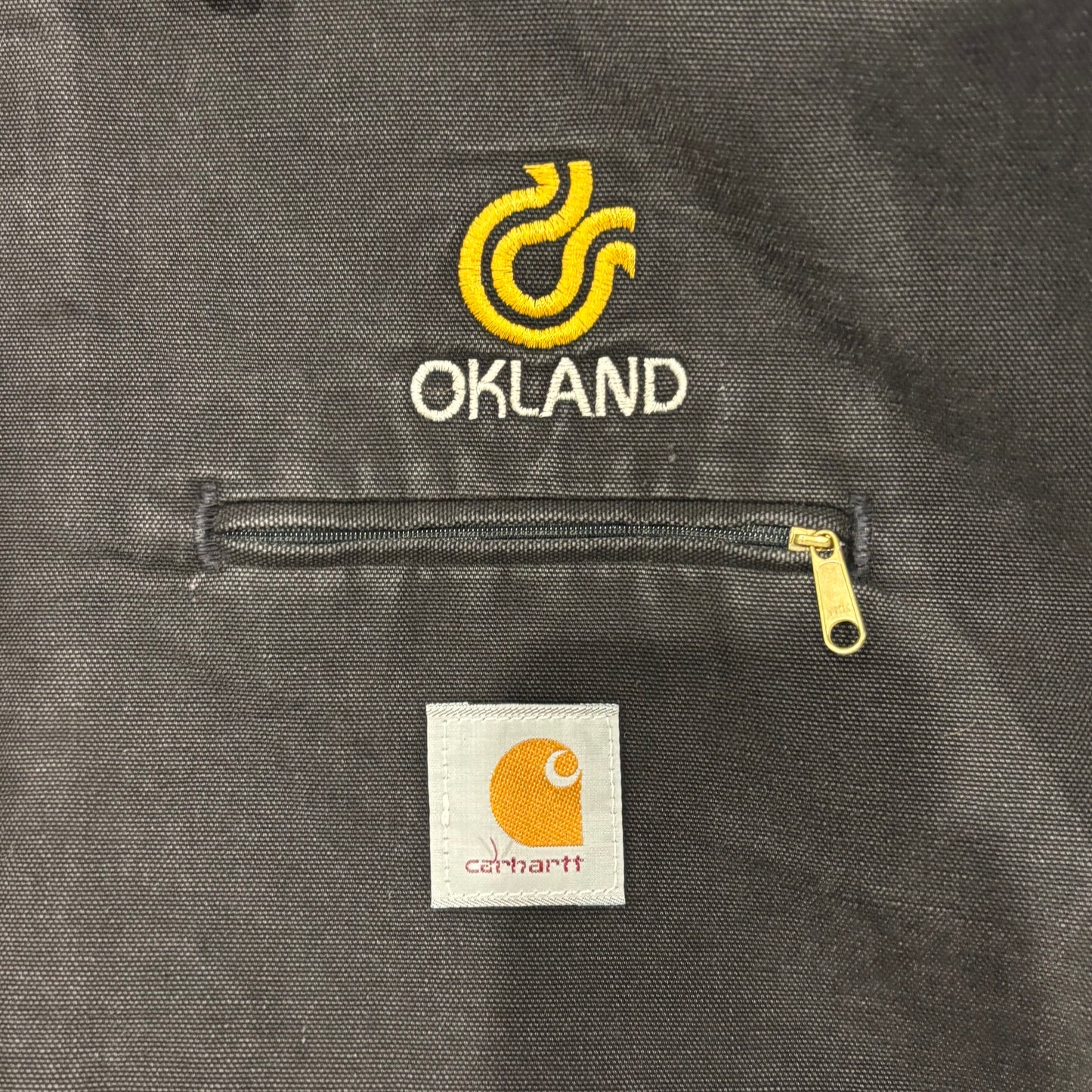 90's Carhartt カーハート デトロイトジャケット 企業ロゴ入り 黒 (L)/A8784J-SO
