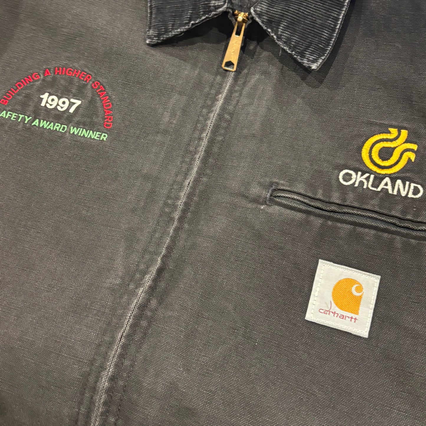 90's Carhartt カーハート デトロイトジャケット 企業ロゴ入り 黒 (L)/A8784J-SO