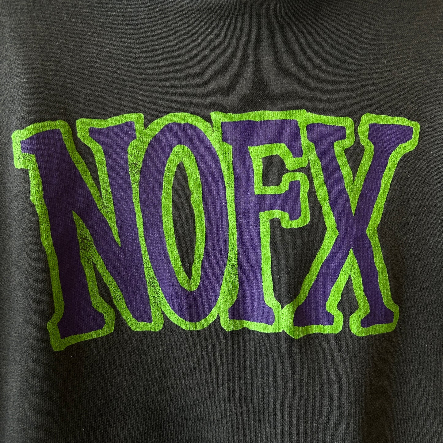 90's Hanes NOFX ノーエフエックス スウェットフーディー パーカー 袖プリント バンド 墨黒(XL)/A5805S-SO