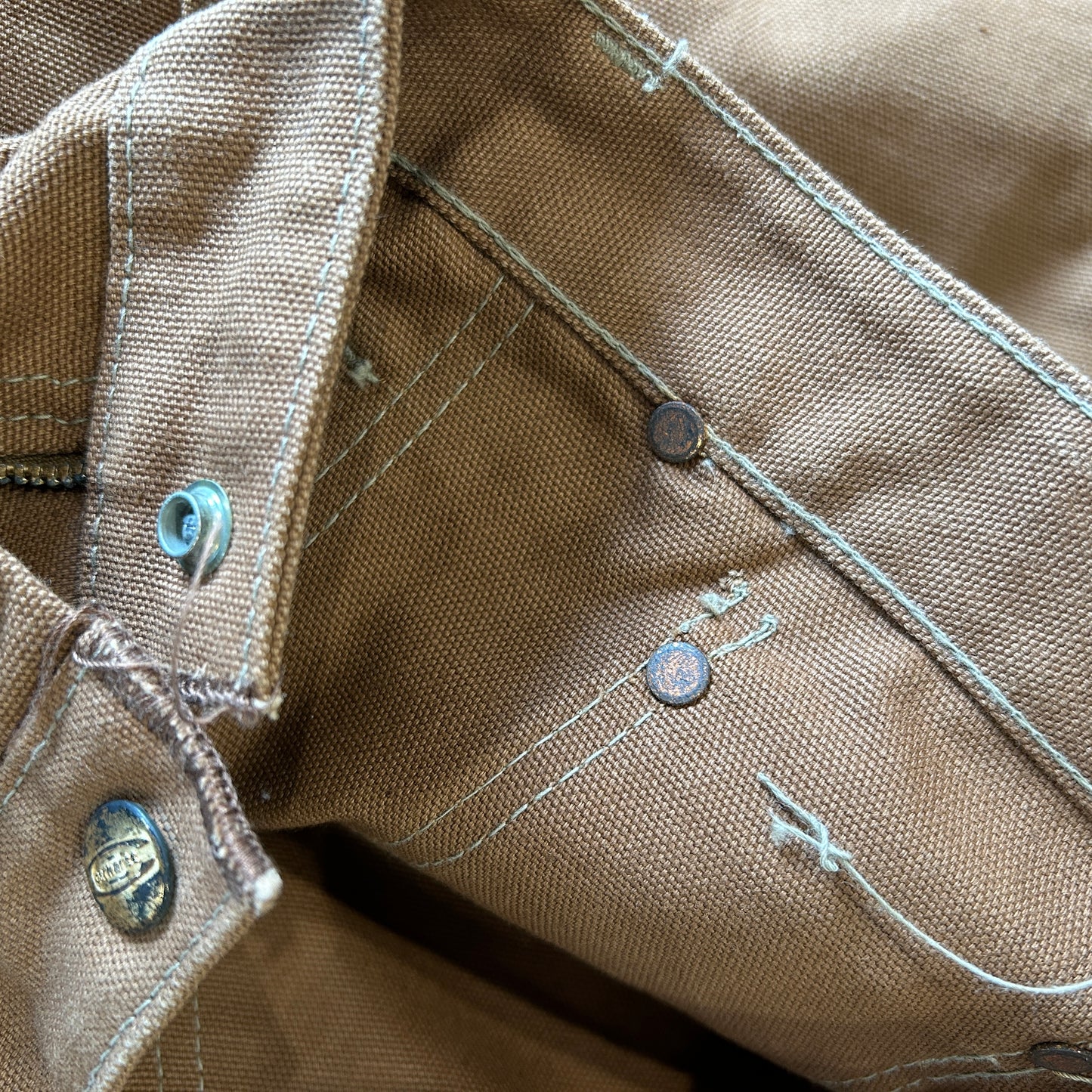70's Carhartt カーハート ダブルニー ワークパンツ 股リベ ブラウン (実寸W37L29相当)/C1253P-SO