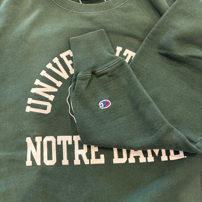 Champion Reverse Weave US企画 リバースウィーブ NOTRE DAME カレッジスウェット 深緑 (L) /B4128R-SO