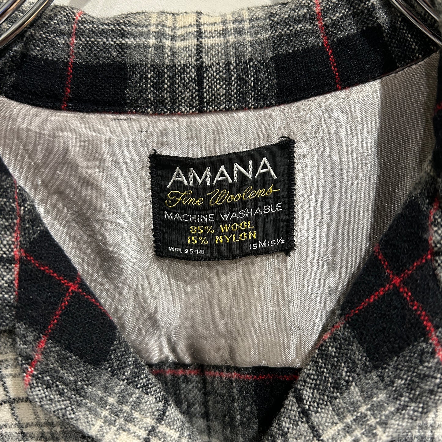 60's AMANA オープンカラーウールチェックシャツ 黒白赤(M)/A5095SH-SO