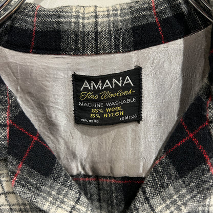60's AMANA オープンカラーウールチェックシャツ 黒白赤(M)/A5095SH-SO